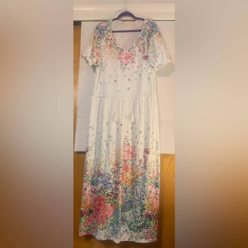 Dress White Multicolor Floral Maxi 2XL